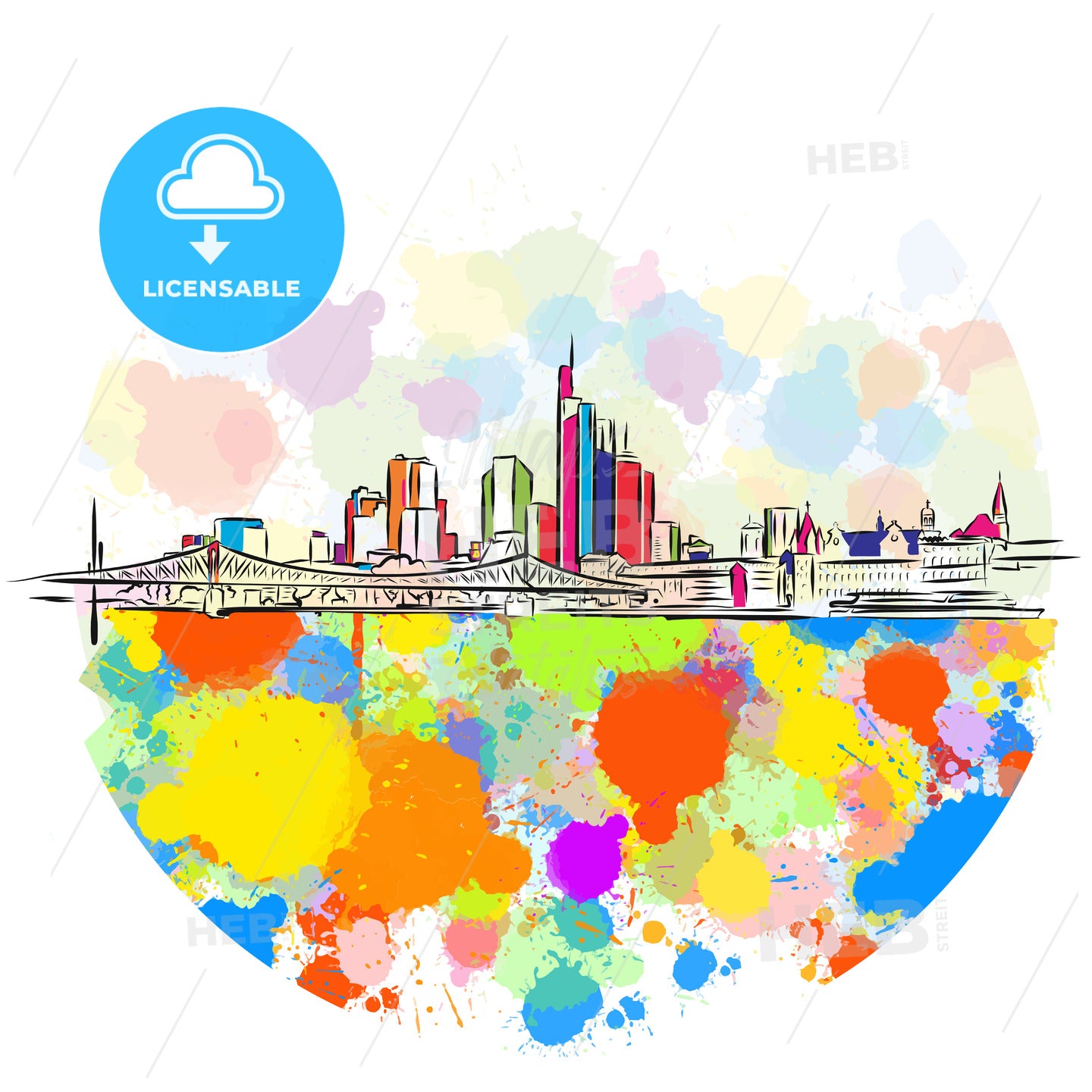 Colorful Frankfurt Skyline Sketch – instant download