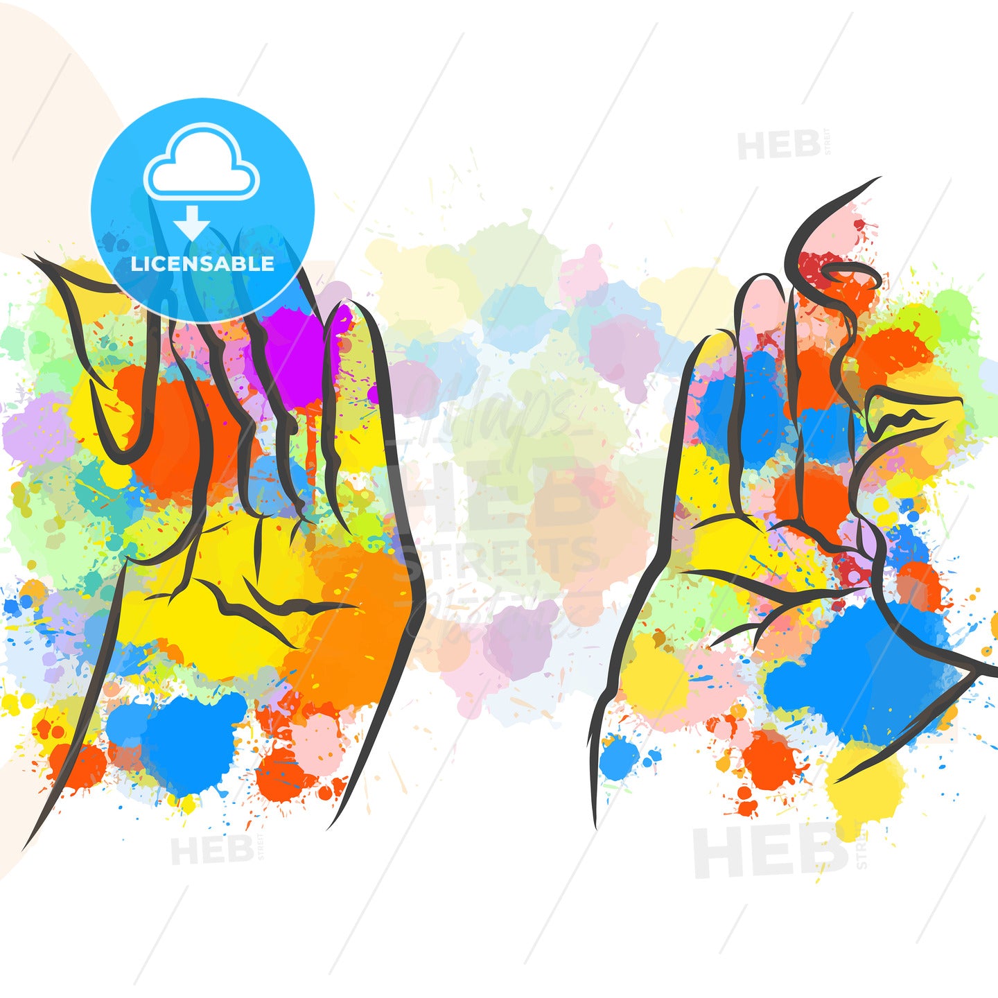 Colorful Gossip Hands Sketch – instant download