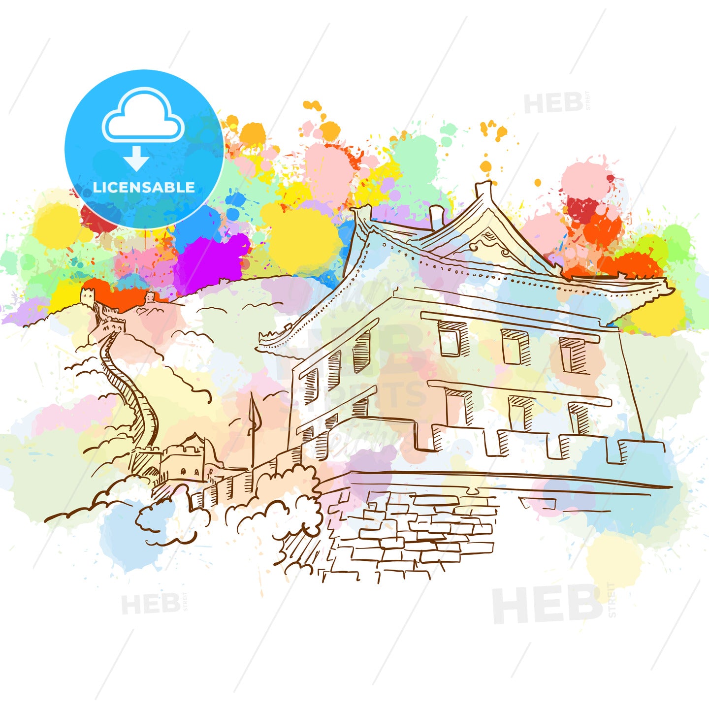 Colorful Great Wall Sketch – instant download