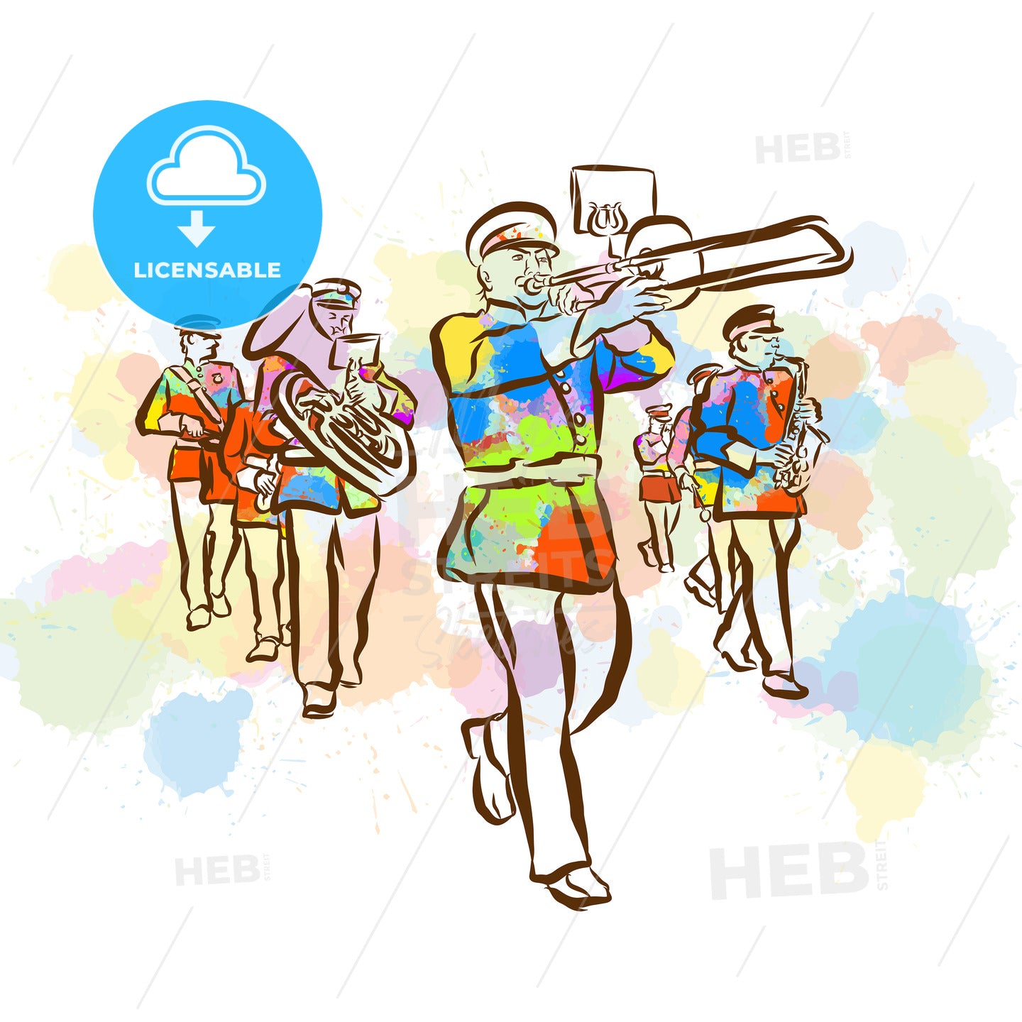 Colorful Marching Band Sketch – instant download