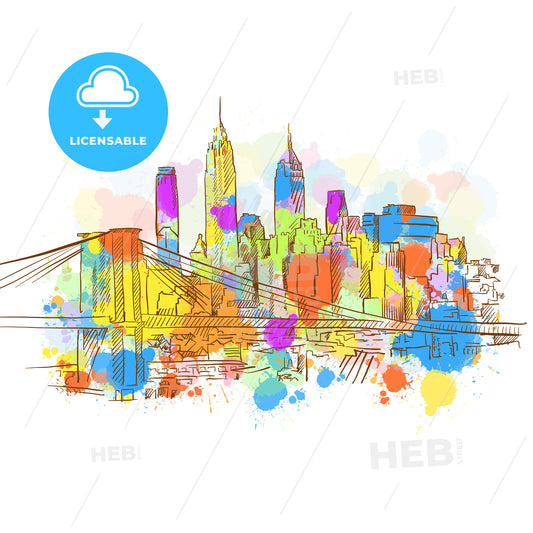 Colorful New York Metropolis Sketch – instant download