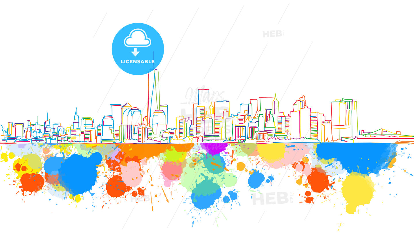 Colorful New York Skyline Sketch – instant download