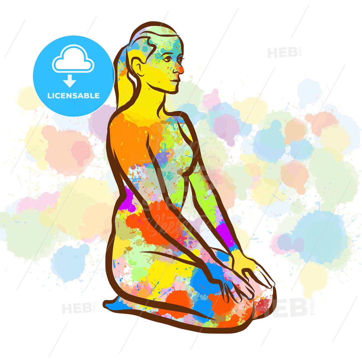 Colorful Thunderbolt Vajrasana Yoga Pose – instant download