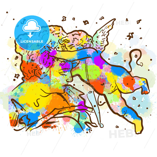 Colorful Vintage Angel Sketch – instant download