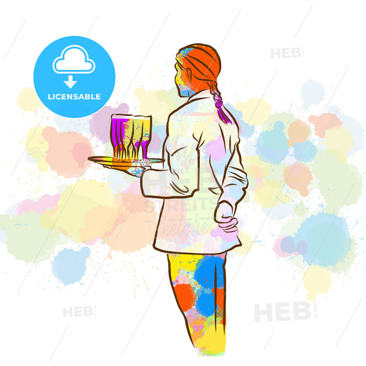 Colorful Waitress Sketch – instant download