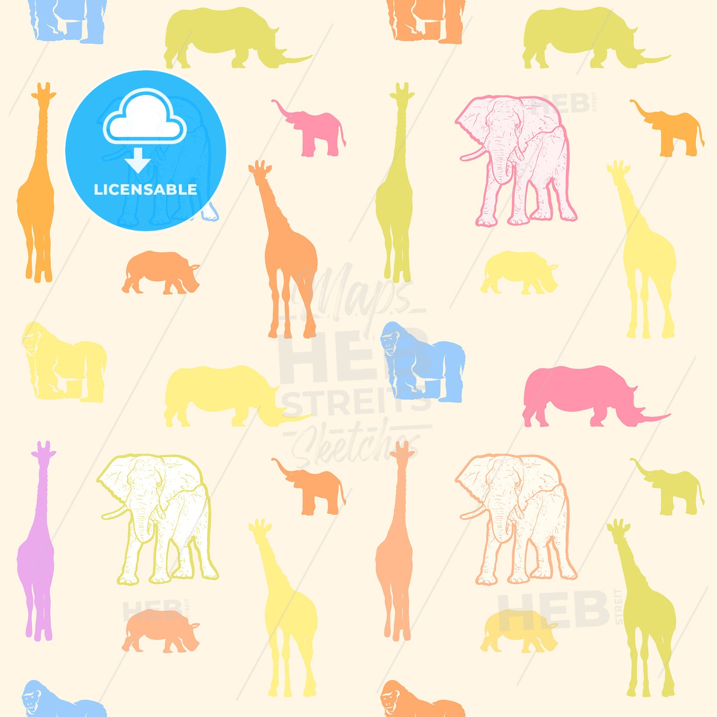 Colorful drawn animals for kids wall art – instant download