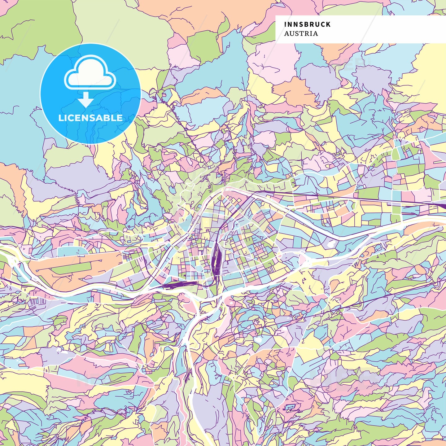 Colorful map of Innsbruck, Austria