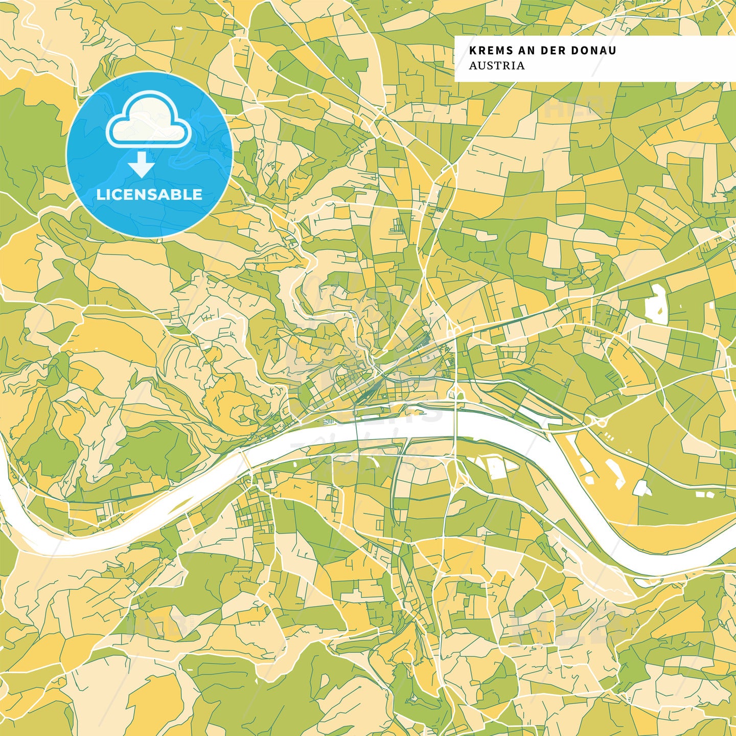 Colorful map of Krems an der Donau, Austria