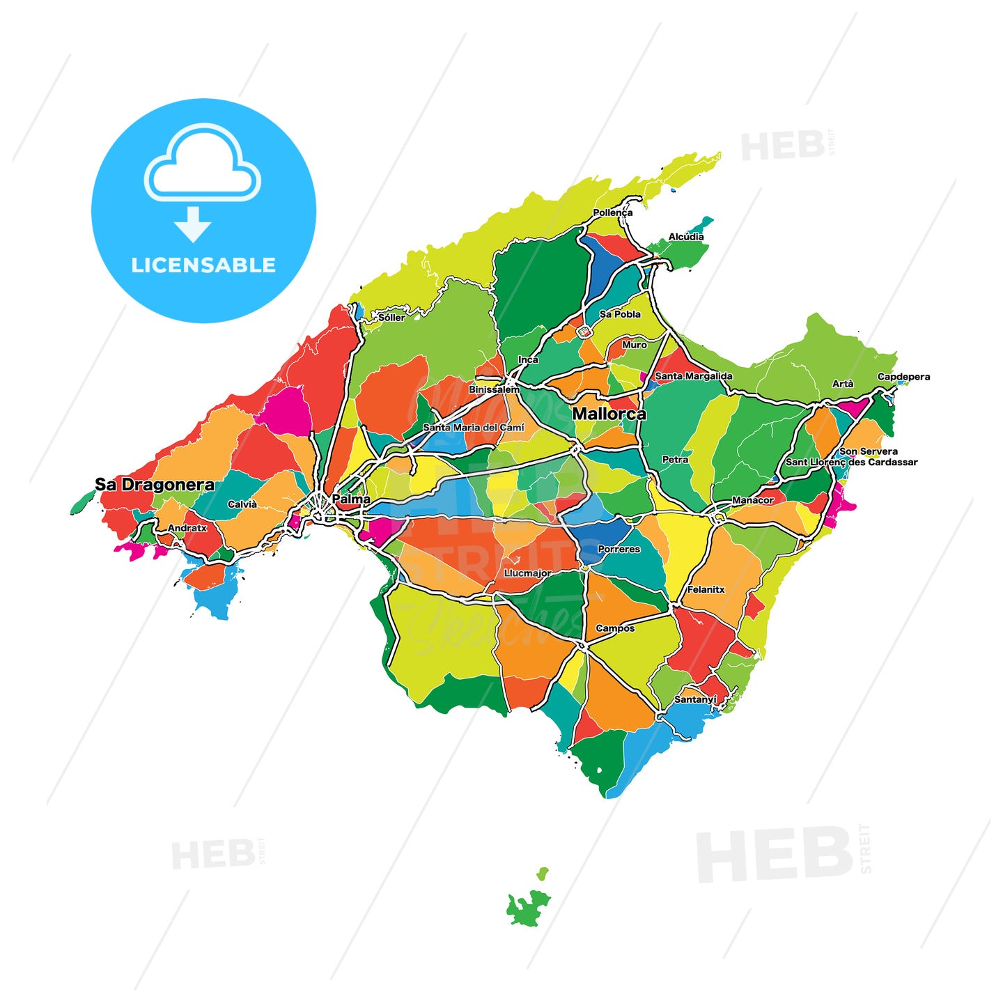 Colorful map of Majorca