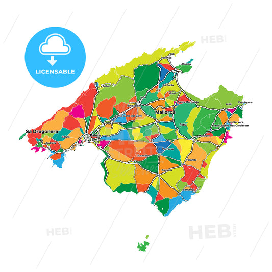 Colorful map of Majorca