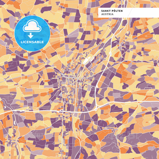Colorful map of Sankt Pölten, Austria