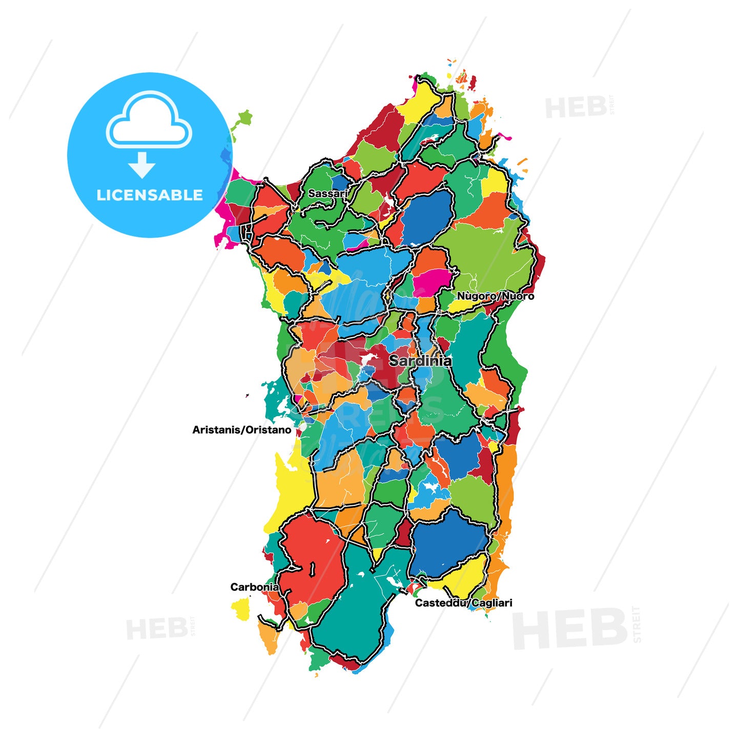 Colorful map of Sardinia