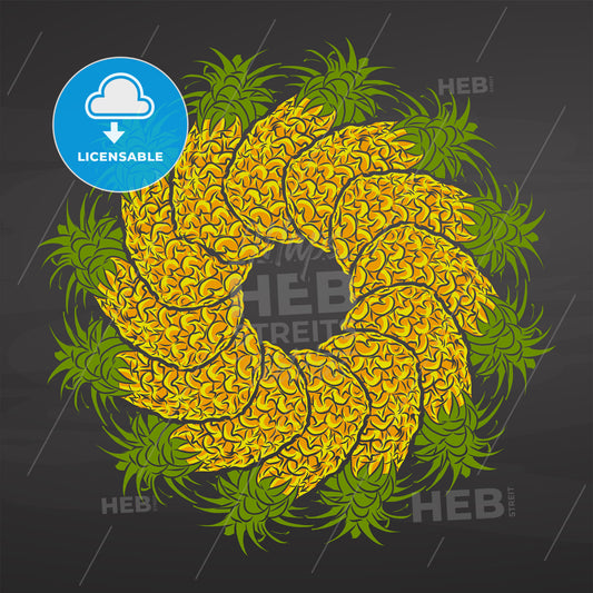 Colorful pineapples arranged in a circle on a blackboard – instant download