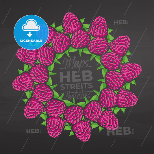 Colorful raspberries arranged in a circle on a blackboard – instant download