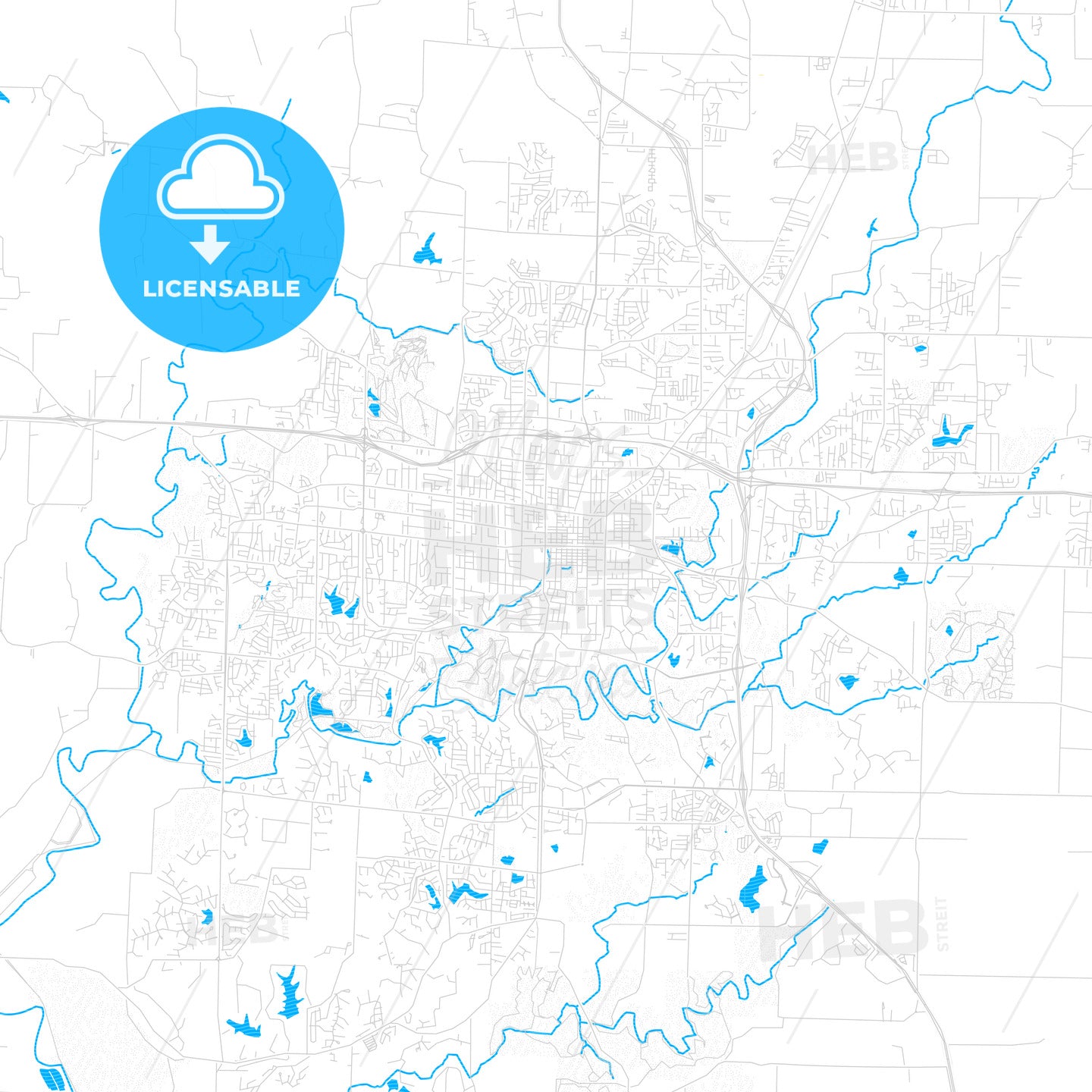 Columbia, Missouri, United States, PDF vector map with water in focus
