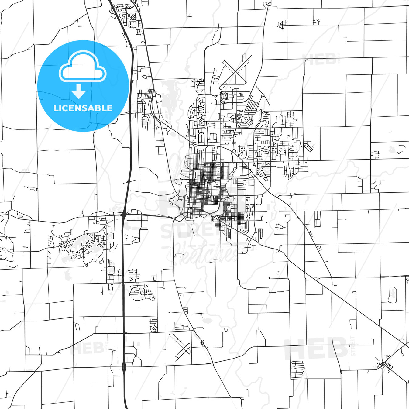 Columbus, Indiana Area Map Light HEBSTREITS