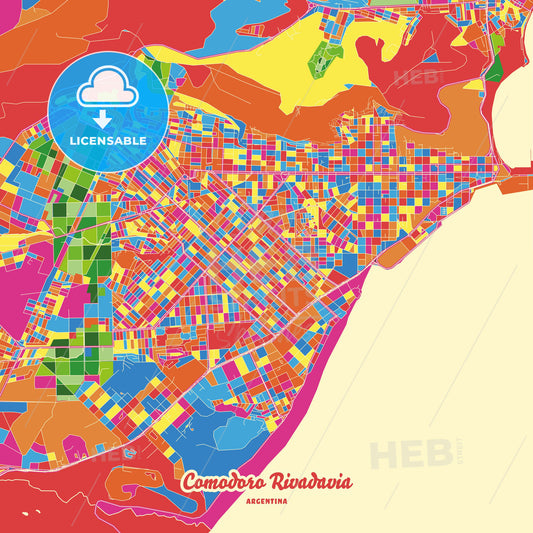 Comodoro Rivadavia, Argentina Crazy Colorful Street Map Poster Template - HEBSTREITS Sketches