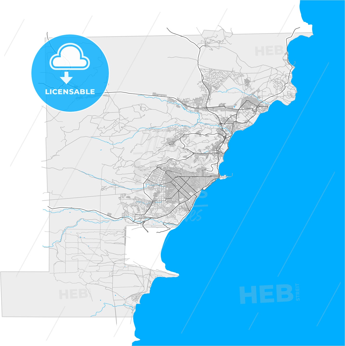 Comodoro Rivadavia, Argentina, high quality vector map