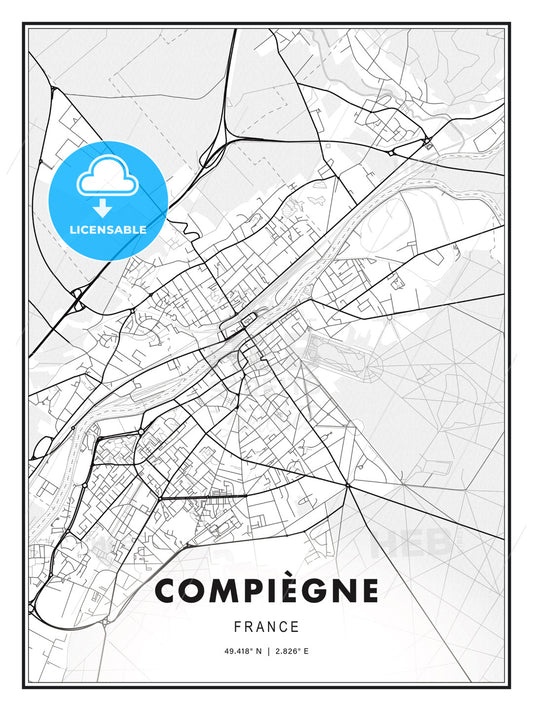 Compiègne, France, Modern Print Template in Various Formats - HEBSTREITS Sketches