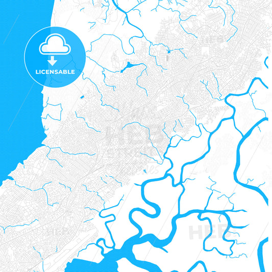 Conakry, Guinea PDF vector map with water in focus