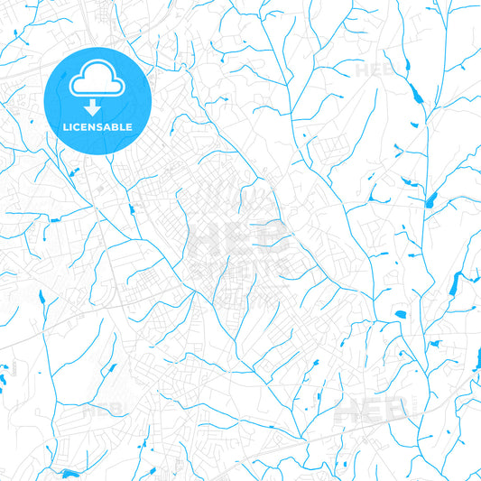 Concord, North Carolina, United States, PDF vector map with water in focus