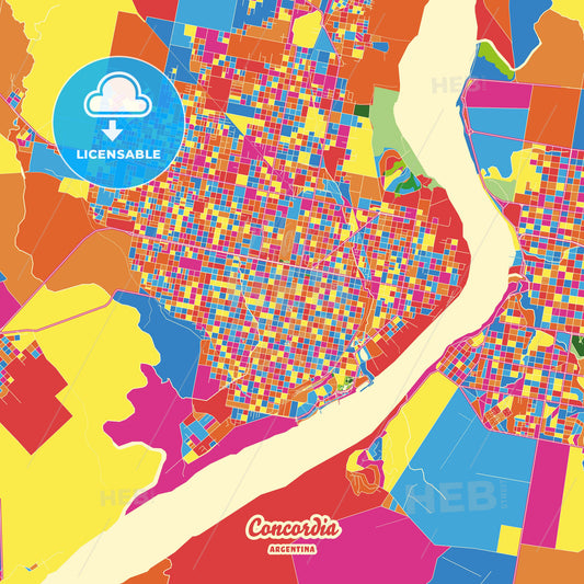 Concordia, Argentina Crazy Colorful Street Map Poster Template - HEBSTREITS Sketches