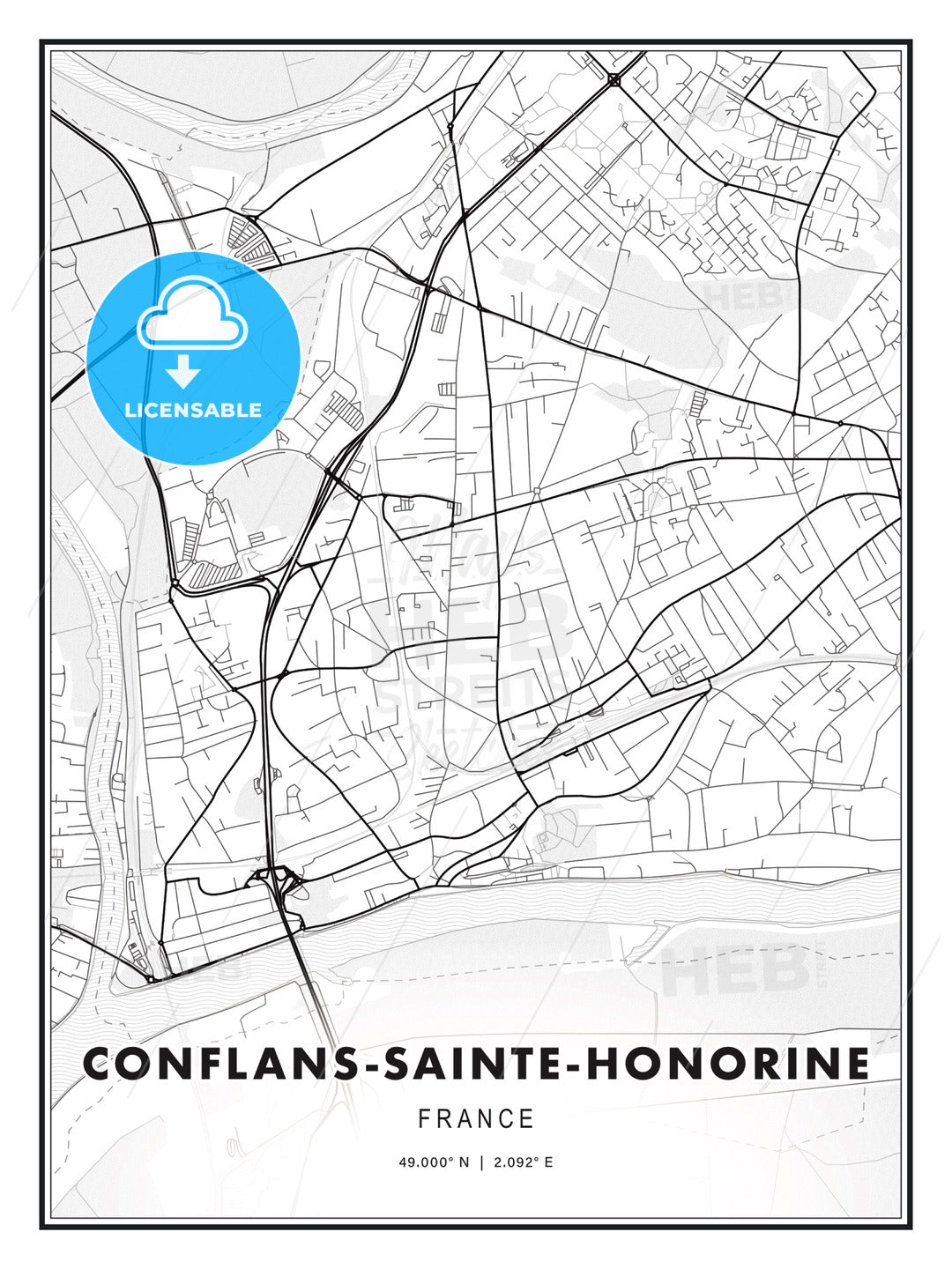 Conflans-Sainte-Honorine, France, Modern Print Template in Various Formats - HEBSTREITS Sketches
