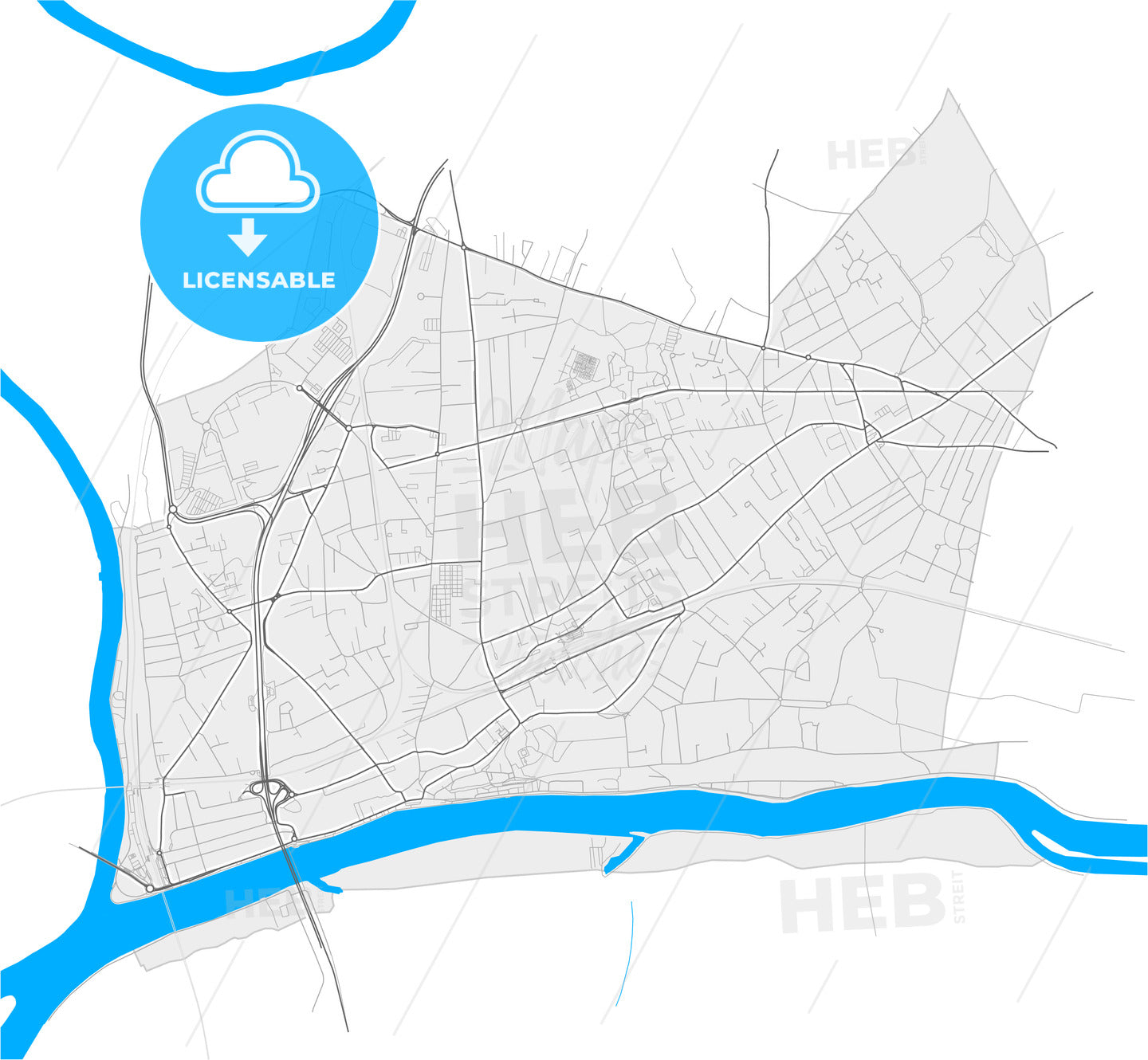 Conflans-Sainte-Honorine, Yvelines, France, high quality vector map