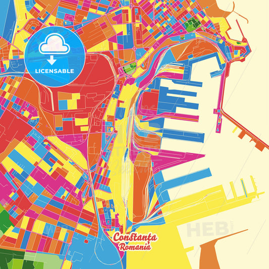 Constanța, Romania Crazy Colorful Street Map Poster Template - HEBSTREITS Sketches