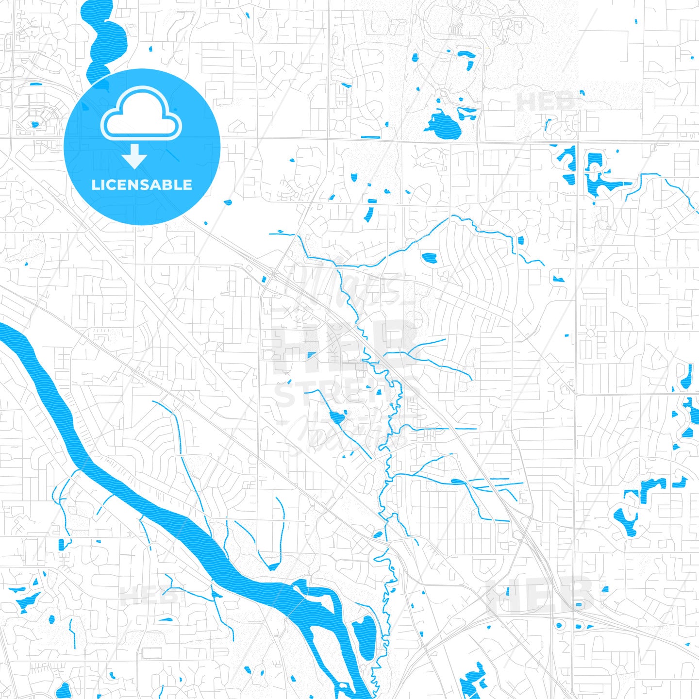 Coon Rapids, Minnesota, United States, PDF vector map with water in focus