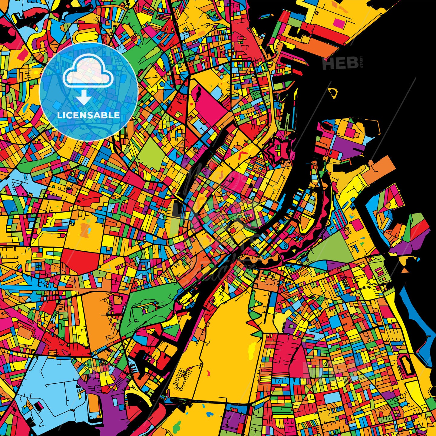 Copenhagen Denmark Colorful Map