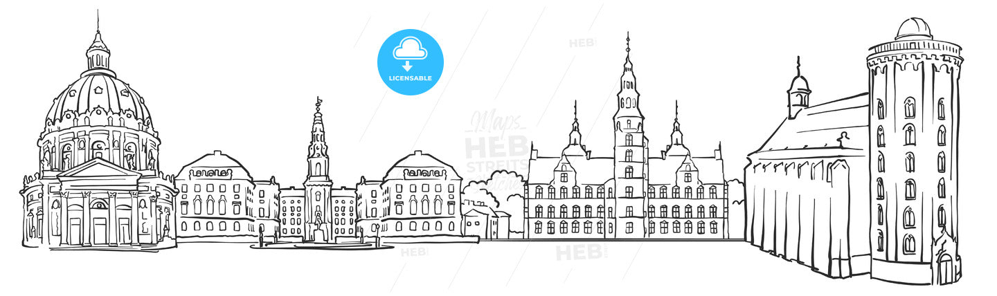 Copenhagen Denmark Panorama Sketch – instant download