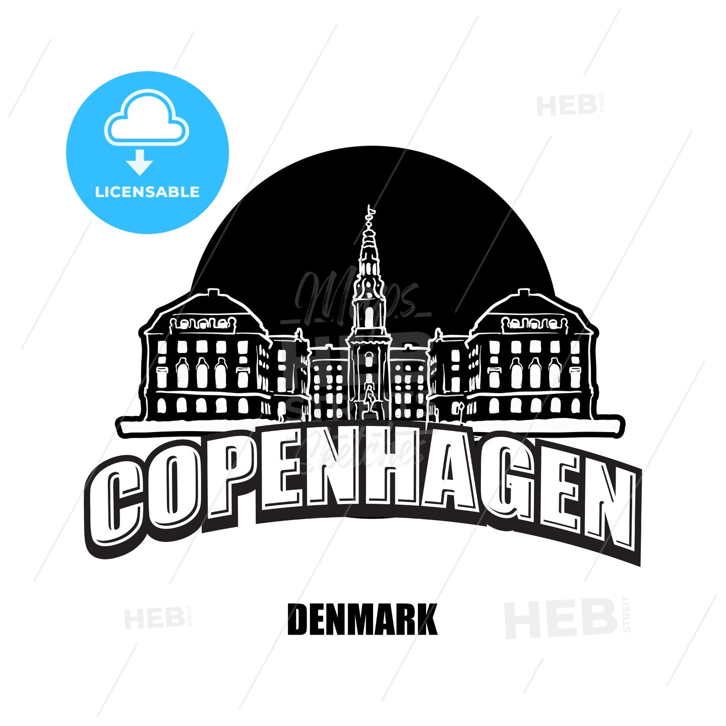 Copenhagen, Denmark, black and white logo – instant download