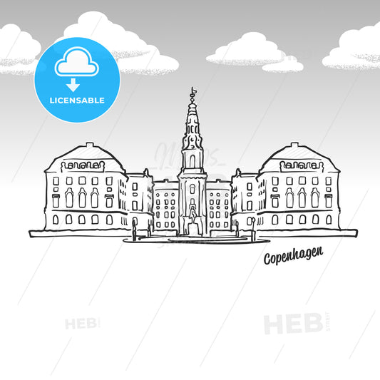 Copenhagen, Denmark famous landmark sketch – instant download