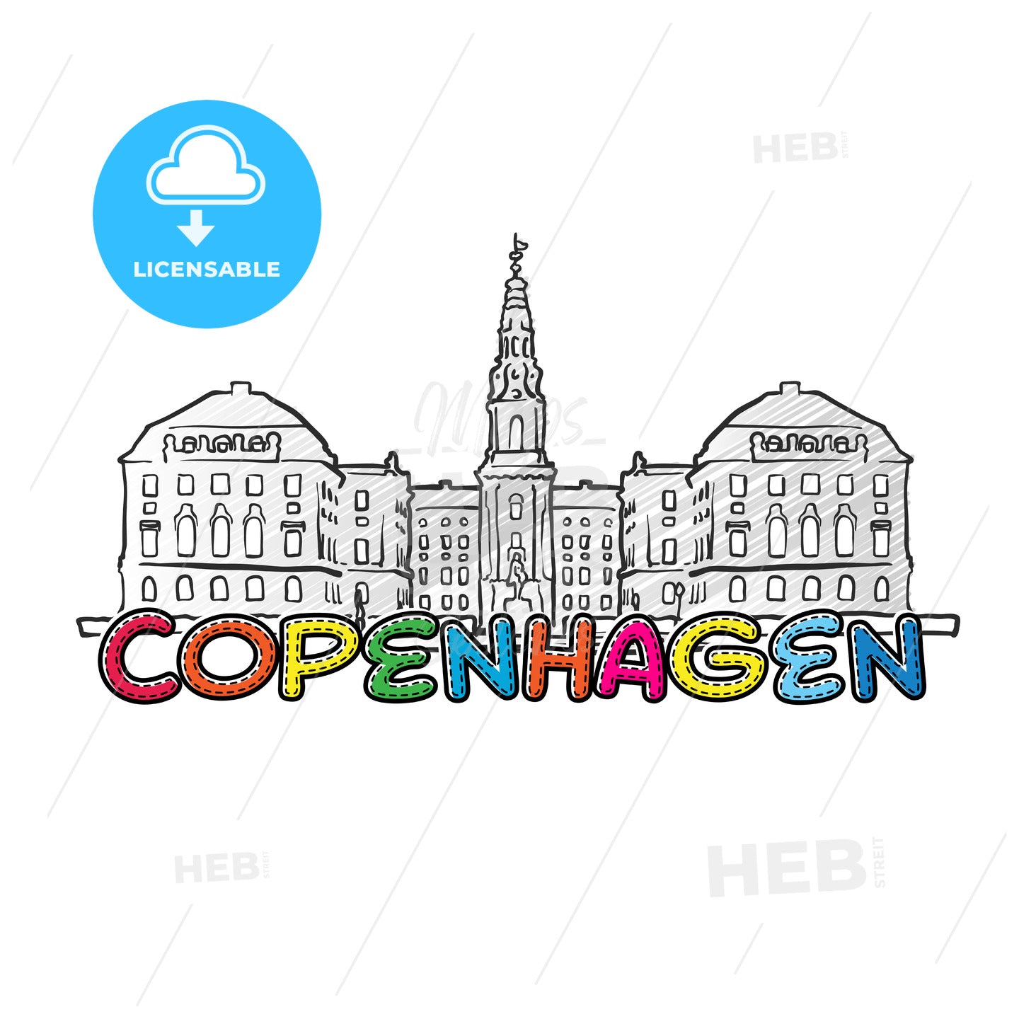Copenhagen beautiful sketched icon – instant download