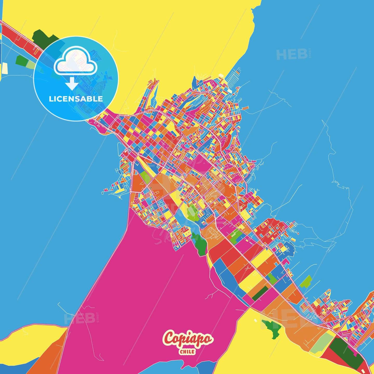 Copiapo, Chile Crazy Colorful Street Map Poster Template - HEBSTREITS Sketches
