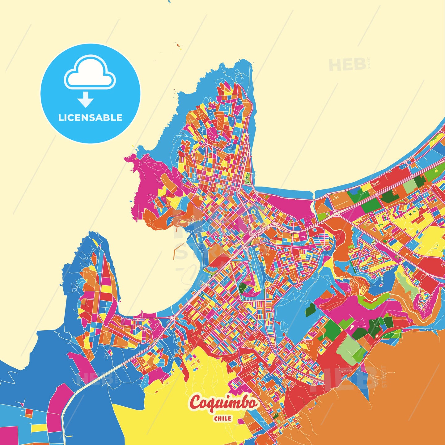 Coquimbo, Chile Crazy Colorful Street Map Poster Template - HEBSTREITS Sketches