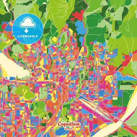 Coquitlam, Canada Crazy Colorful Street Map Poster Template - HEBSTREITS Sketches