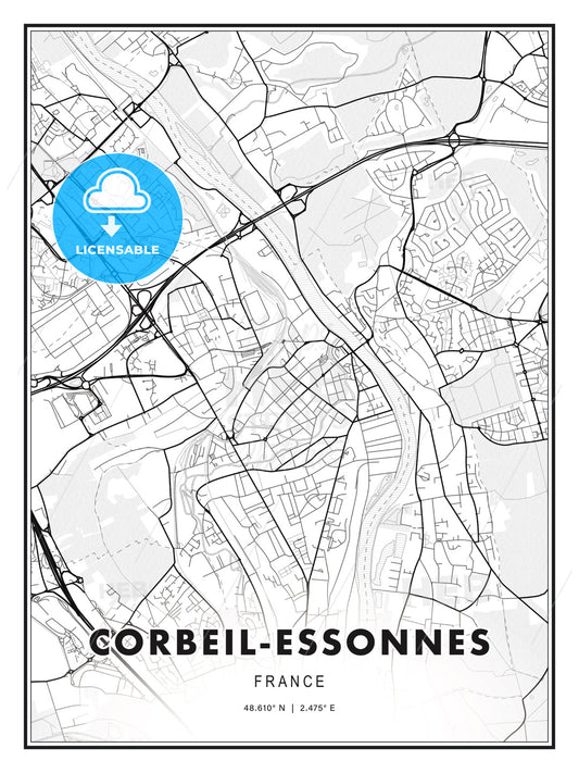 Corbeil-Essonnes, France, Modern Print Template in Various Formats - HEBSTREITS Sketches