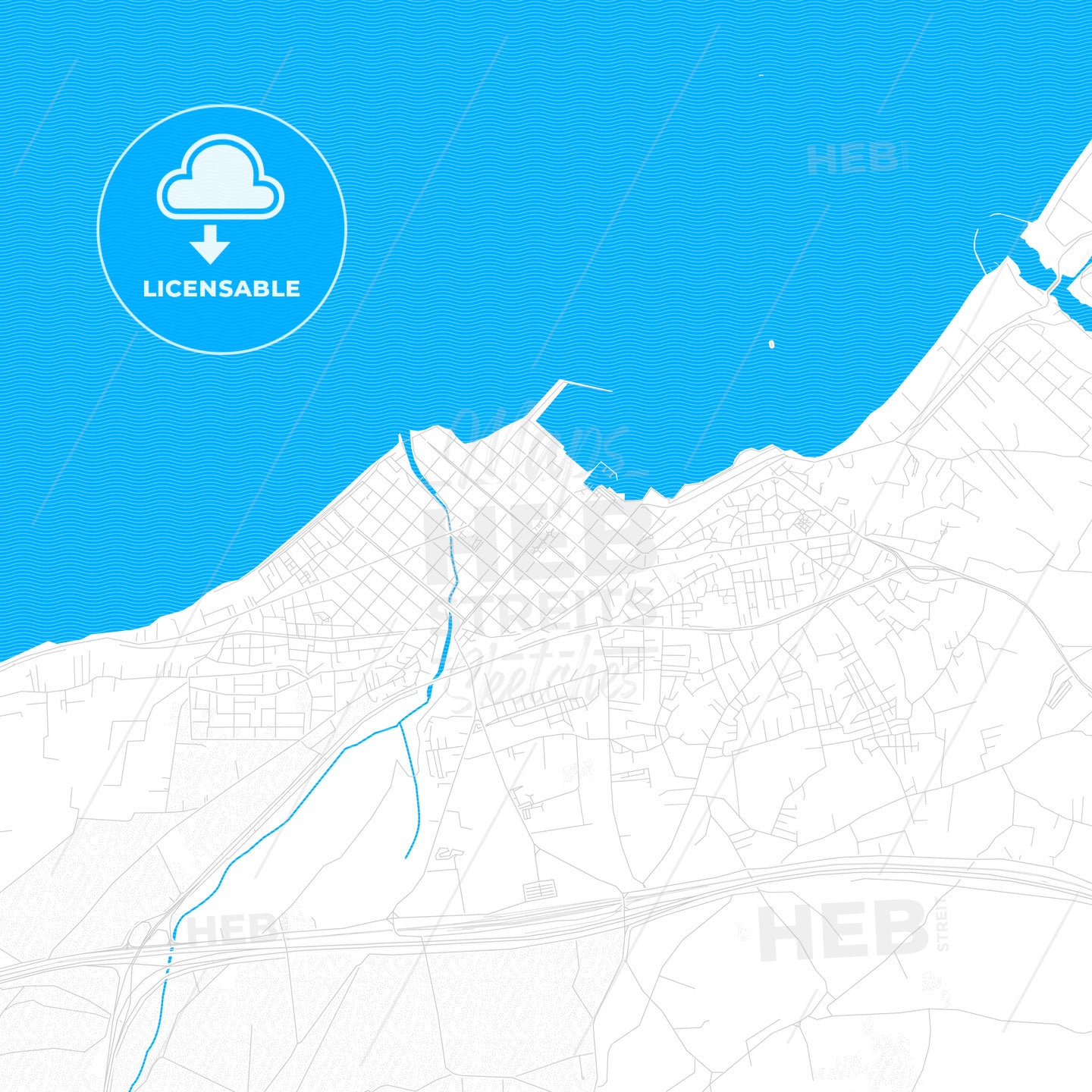 Corinth, Greece PDF vector map with water in focus