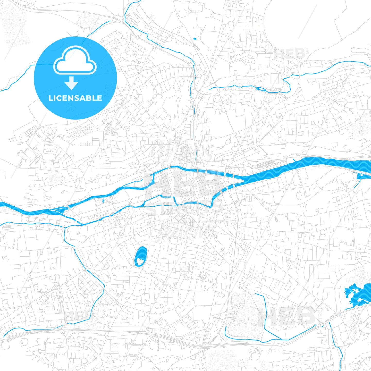 Cork, Ireland PDF vector map with water in focus