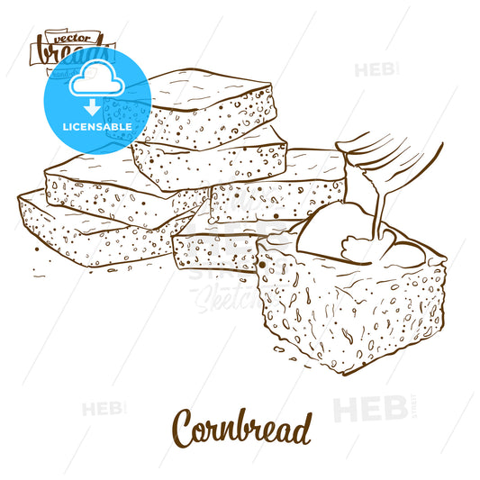 Cornbread bread vector drawing – instant download