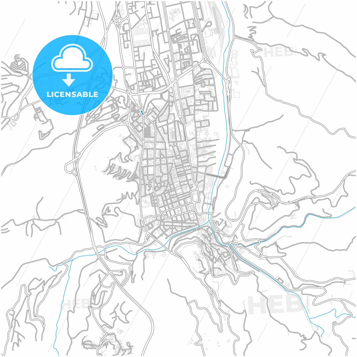 Cosenza, Calabria, Italy, city map with high quality roads.