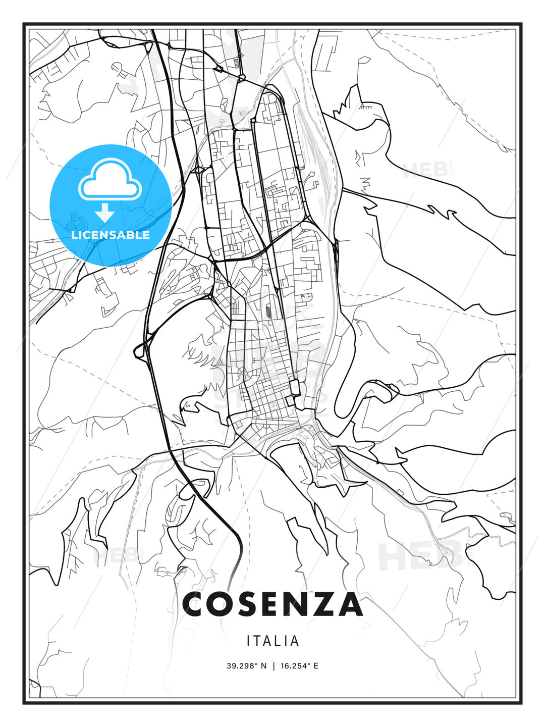 Cosenza, Italy, Modern Print Template in Various Formats - HEBSTREITS Sketches