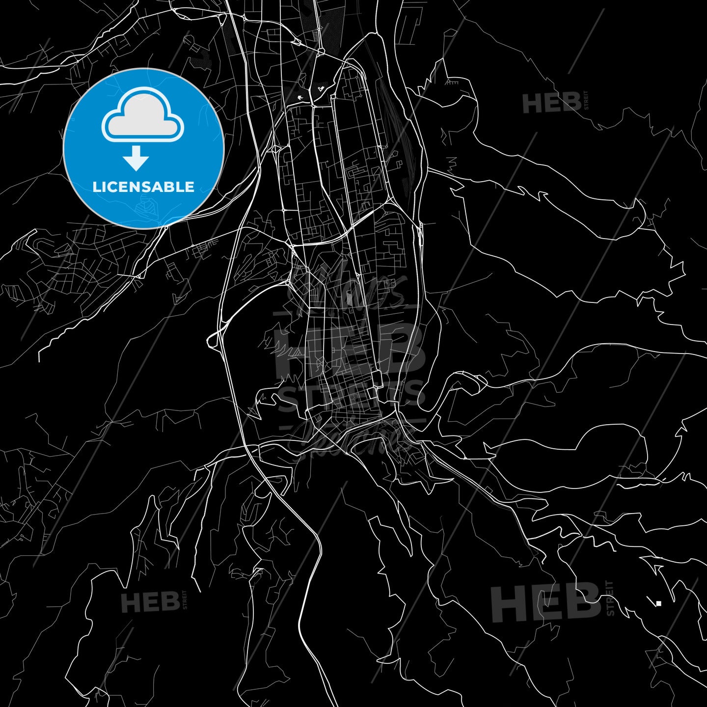 Cosenza, Italy PDF vector map black and white - HEBSTREITS