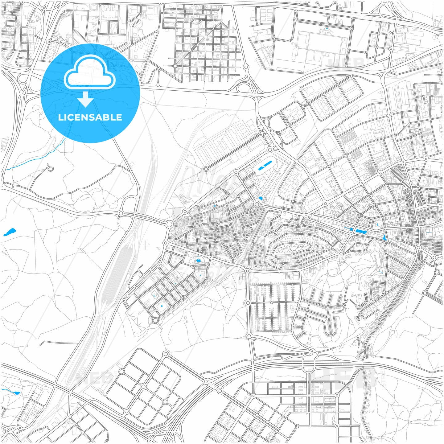 Coslada, Madrid, Spain, city map with high quality roads.