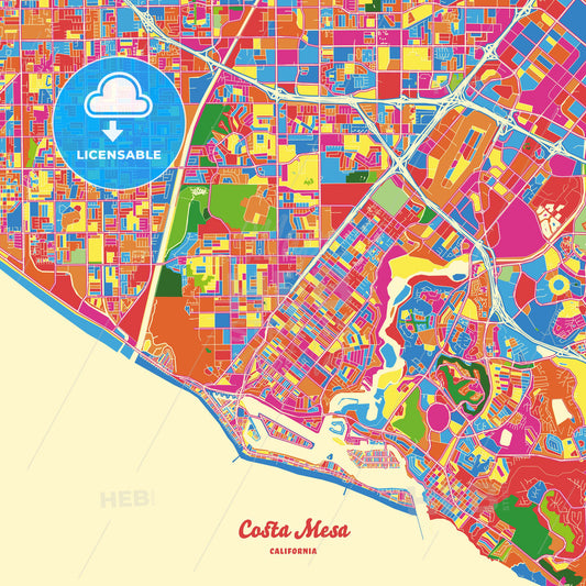 Costa Mesa, United States Crazy Colorful Street Map Poster Template - HEBSTREITS Sketches