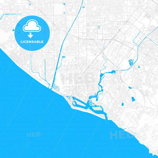 Costa Mesa, California, United States, PDF vector map with water in focus