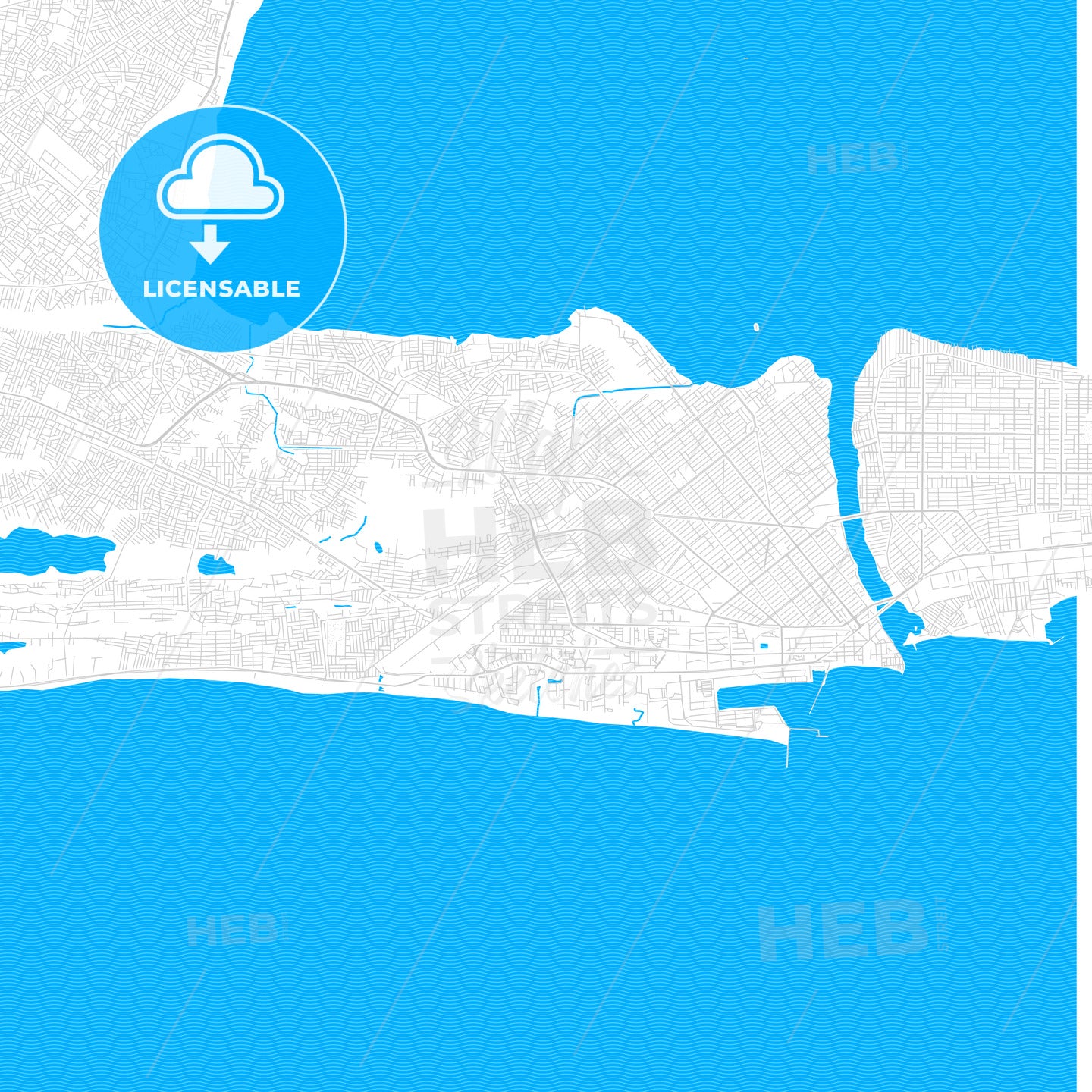 Cotonou, Benin PDF vector map with water in focus