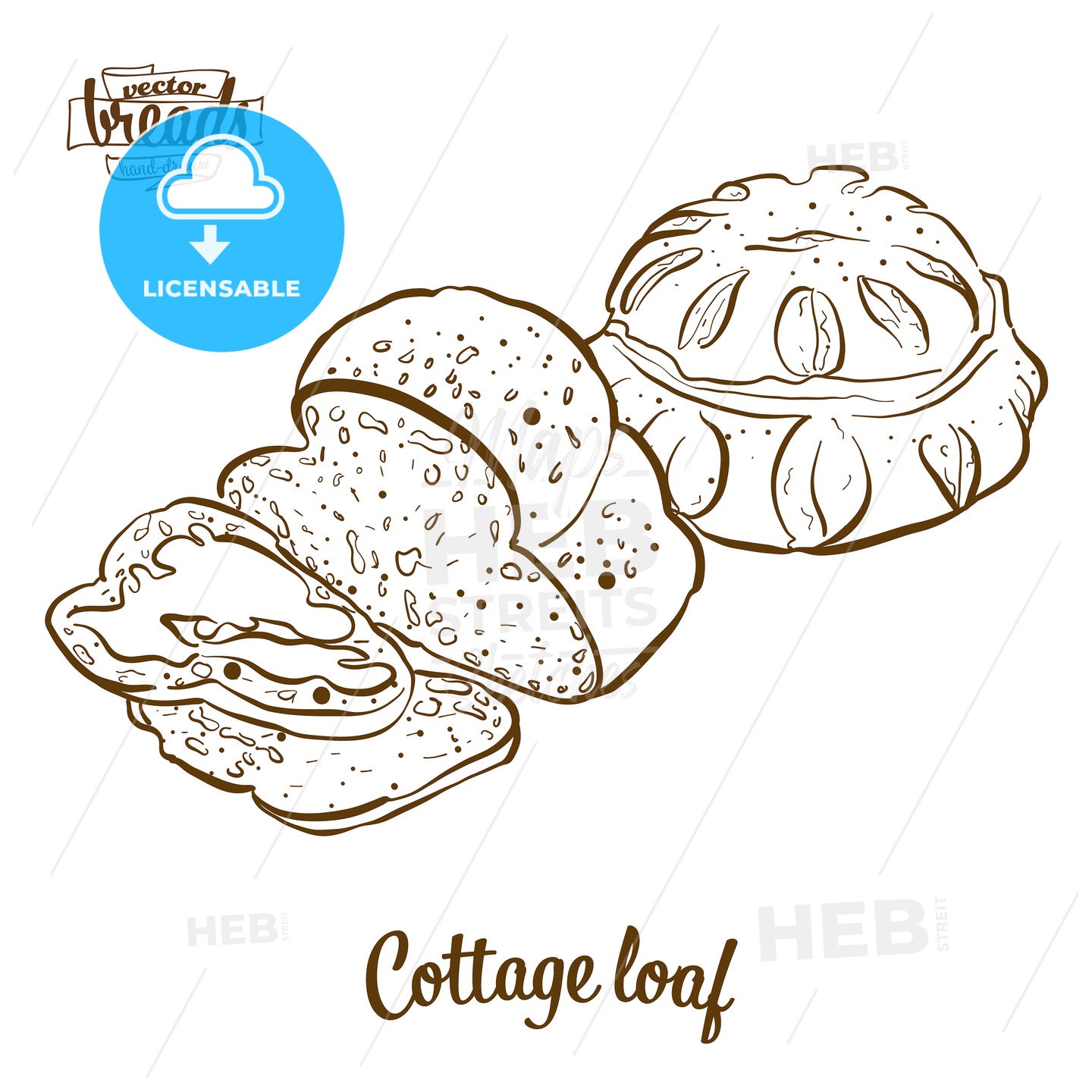 Cottage loaf bread vector drawing – instant download